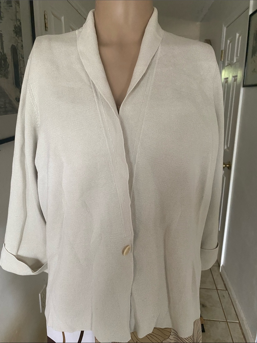 Eileen Fisher Cream silk/ cotton blend Open-Front Lightweight knit Jacket